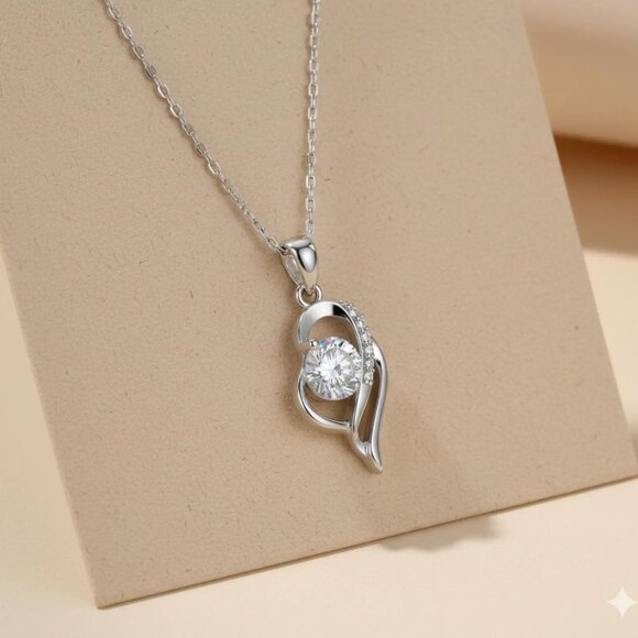 Sterling Silver Moissanite Necklace, Dainty 0.5 Carat Pendant, FOR HER - Picture 4 of 7